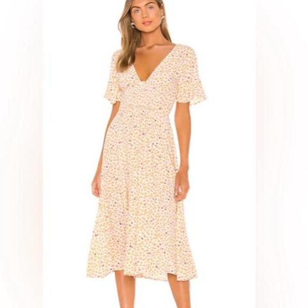 Free People In Full Bloom Yellow Floral Smocked Midi Dress